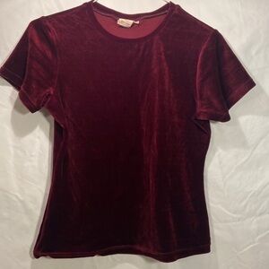 Vintage Kathy Ireland Burgundy wine Velvet Velour short Sleeve Top, M